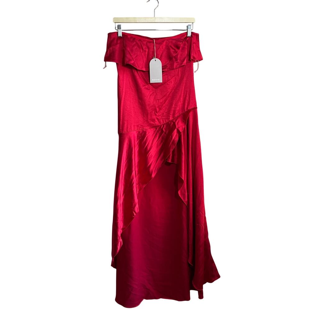 NWT Meshki Sulianna strapless ruffle midi dress vermillion red women's size M